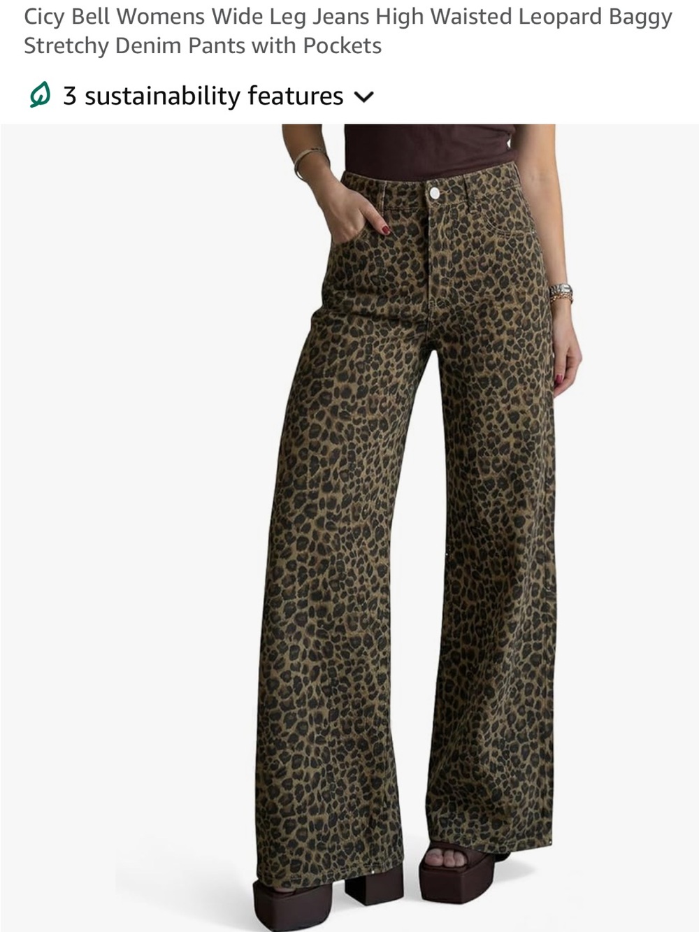 Women’s High-Waisted Wide Leg Leopard Jeans - Olive/Black